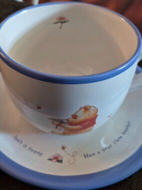 Disney Simply Pooh Ceramic Hunny 20 oz Coffee Soup Cup Mug & Saucer Retired NEW